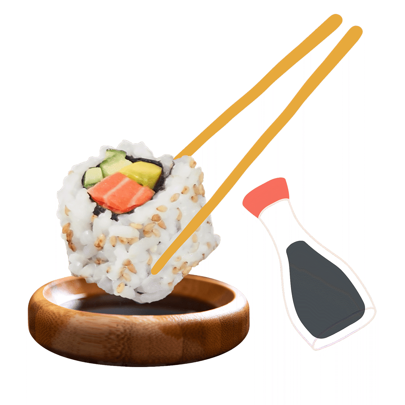 Sushi with chopstick and soy sauce illustration
